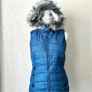 Women’s Puffer Faux Fur Hooded Jacket Vest Size S